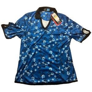 PGA TOUR Golf Floral Shirt Women's V Neck Size Medium Blue
